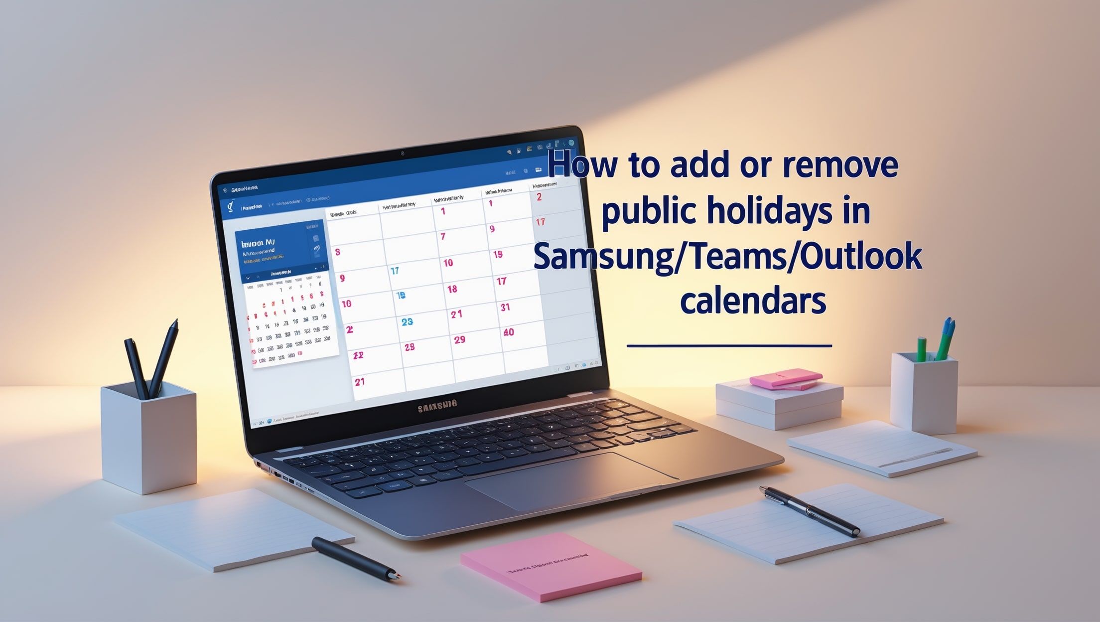 सैमसंग/टीम्स/आउटलुक कैलेंडर में सार्वजनिक छुट्टियों को कैसे जोड़ें या हटाएं